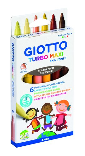 Giotto Rotuladores Turbo Maxi Skin Tones Lavables, 6 Colores Surtidos con Punta Bloqueada