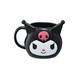 Sanrio Taza de Cerámica Kuromi 390 ml con Diseño 3D y Asa - Personaje Oficial, Color Negro, Rosa y Blanco