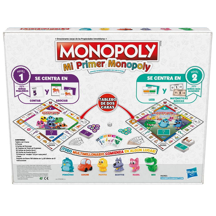 Hasbro Gaming F4436 Mi Primer Monopoly Juego de Mesa para Niños +4 Años Español con Doble Cara de Aprendizaje