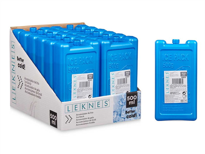 Leknes Bloque Acumulador de Frío para Nevera Portátil, 500ml, Dimensiones 18x4x9.5 cm, Color Azul, Material Polietileno (Set de 24)
