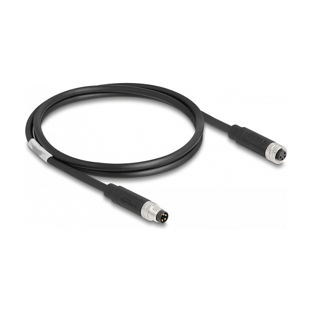 DeLOCK Cable M8 de 4 pines con codificación A macho a hembra de 1 m, Negro DeLOCK Cable M8 de 4 pines con codificación A macho a hembra de 1 m, Negro