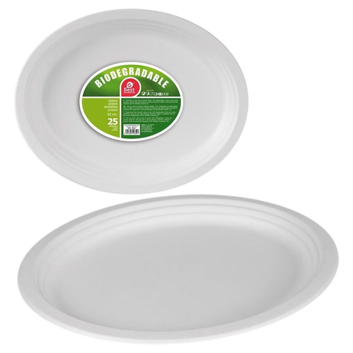 Best Products Platos de cartón oval blancos ø32 cm, 25 uds Best Products Platos de cartón oval blancos ø32 cm, 25 uds
