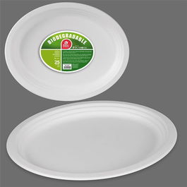 Best Products Platos Oval Blancos Ø32 cm, 25 Unidades, Caña de Azúcar, Biodegradable