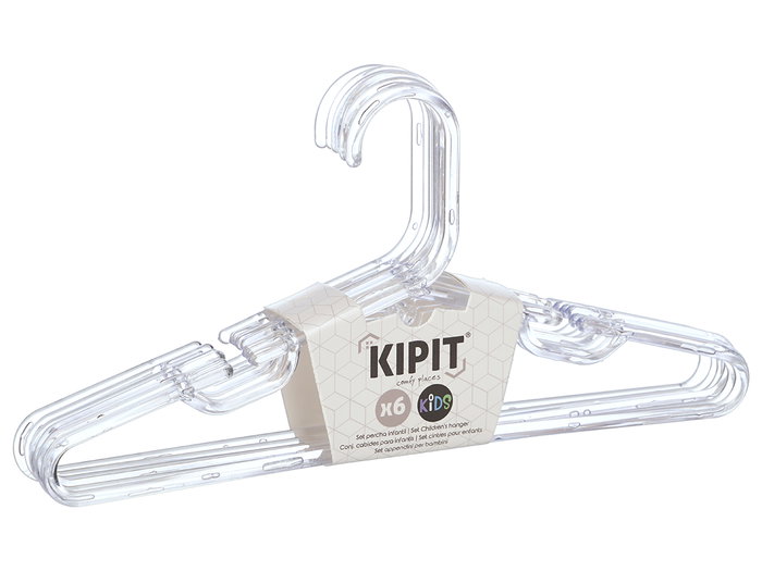 Kipit Set 6 Perchas Infantil Transparente 30 cm x 15 cm x 4 cm (Set de 24)