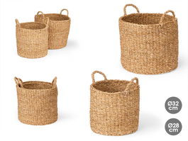 Giftdecor Set 2 Cestos Cilindricos con Asas 32 cm Diám. Alga de Mar Marrón (32x34x32 cm) (Set de 2)