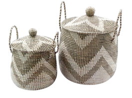 DKD Home Decor Set de 2 Cestas de Seagrass 44x44x52 cm Natural y Marrón
