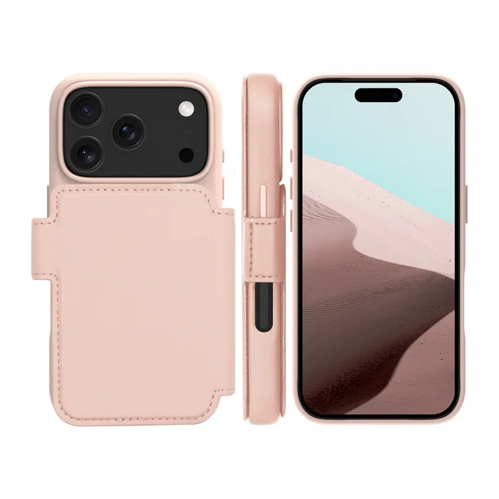 Dbramante1928 Lynge MS ICON Funda Folio con Tapa y Cierre Magnético Compatible con MagSafe - Resistente a Rayones, Bolsillo para 3 Tarjetas - Arena Rosa para Apple iPhone 17 Pro