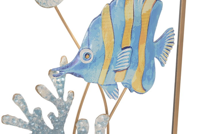 DKD Home Decor Decoración Pared Mediterráneo Peces Azul Dorado Metal 2.5 x 75 x 29 cm (4 Unidades)