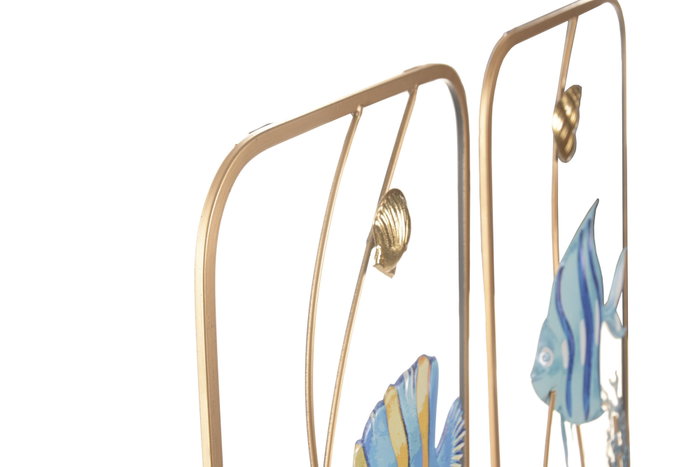 DKD Home Decor Decoración Pared Mediterráneo Peces Azul Dorado Metal 2.5 x 75 x 29 cm (4 Unidades)