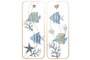 DKD Home Decor Decoración Pared Mediterráneo Peces Azul Dorado Metal 2.5 x 75 x 29 cm (4 Unidades)