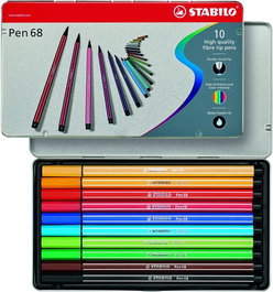 STABILO PEN 68 Set de 10 Rotuladores de Colores Surtidos con Estuche Metálico 1 mm