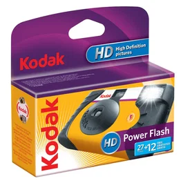 Kodak Power Flash 27+12 Cámara Desechable Analógica Compacta con Flash Automático, 27 Fotos + 12 Extra, Negro y Amarillo