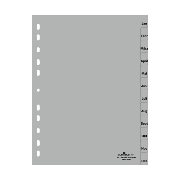Durable 6514 Separadores mensuales A4 Enero-Diciembre Gris Durable 6514 Separadores mensuales A4 Enero-Diciembre Gris