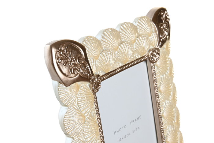 DKD Home Decor Marco de Fotos 13x18 Resina y Cristal Blanco y Cobrizo