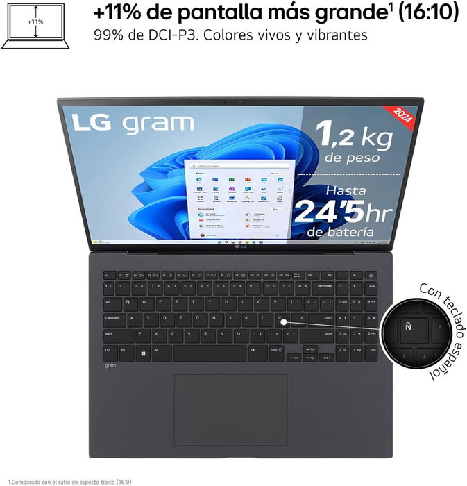 LG Gram 16Z90T Portátil 40.6 cm (16") WQXGA - Intel Core Ultra 7 255H, 32 GB RAM, 1 TB SSD, Intel Arc 140T, Wi-Fi 7, Windows 11 Home, Negro