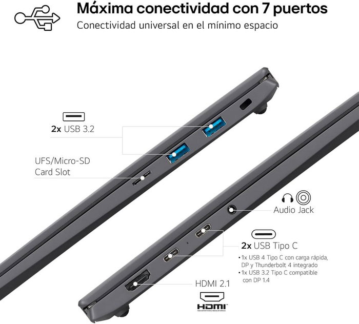 LG Gram 16Z90T Portátil 40.6 cm (16") WQXGA - Intel Core Ultra 7 255H, 32 GB RAM, 1 TB SSD, Intel Arc 140T, Wi-Fi 7, Windows 11 Home, Negro