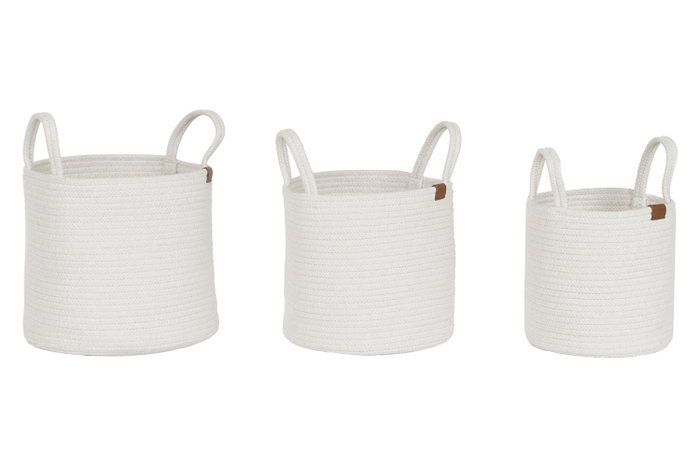 DKD Home Decor Set de 3 Cestos de Algodón Blanco con Asas DKD Home Decor Set de 3 Cestos de Algodón Blanco con Asas