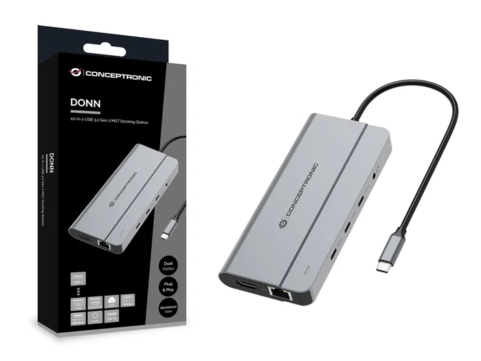 Conceptronic DONN34G Docking Station 10 en 1 USB-C Gris Conceptronic DONN34G Docking Station 10 en 1 USB-C Gris