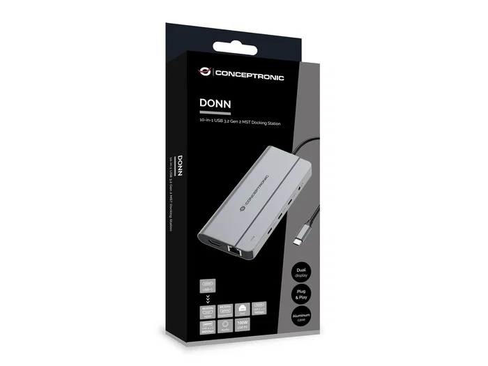 Conceptronic DONN34G Docking Station 10 en 1 USB-C Gris Conceptronic DONN34G Docking Station 10 en 1 USB-C Gris