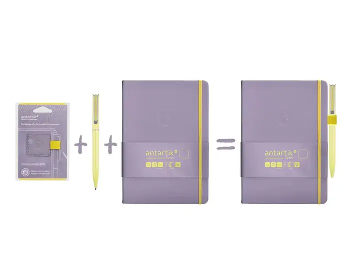 Antartik Portabolígrafo Autoadhesivo para Cuaderno con Elástico, Hasta 15 mm Grosor, Morado y Amarillo Antartik Portabolígrafo Autoadhesivo para Cuaderno con Elástico, Hasta 15 mm Grosor, Morado y Amarillo