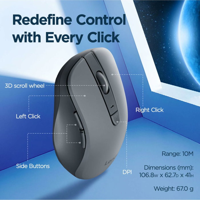 Lenovo WL310 Ratón Inalámbrico Bluetooth Ambidextro Gris