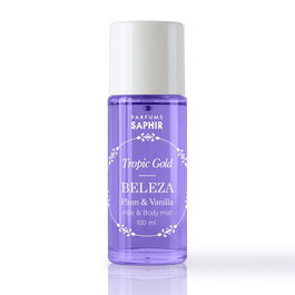 Saphir Bruma Body Mist & Hair Spray Beleza, Aroma Ciruela y Vainilla (Plum & Vanilla), Colección Tropic Gold, 100 ml