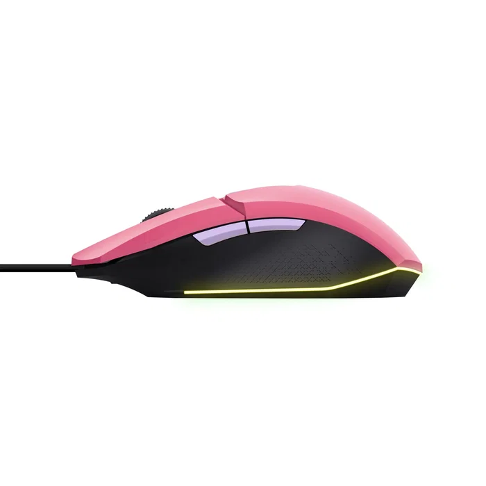 Trust GXT 109 Felox Ratón Gaming Ambidiestro con Cable USB, 6400 DPI Ajustable, 6 Botones, Iluminación LED RGB, Color Rosa - Para PC
