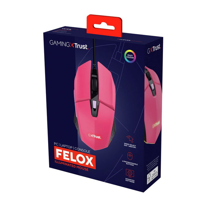 Trust GXT 109 Felox Ratón Gaming Rosa