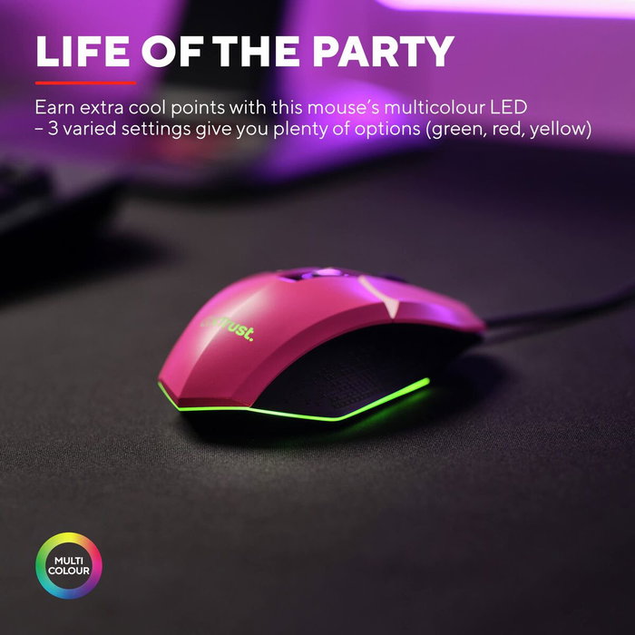Trust GXT 109 Felox Ratón Gaming Rosa
