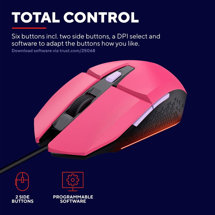 Trust GXT 109 Felox Ratón Gaming Rosa