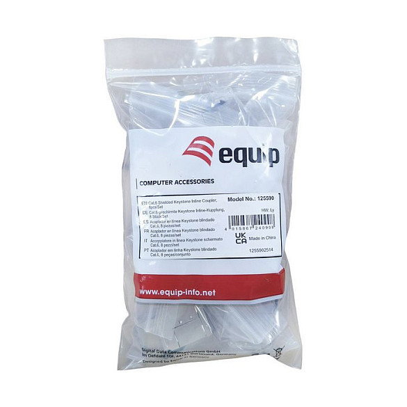 EQUIP Equip 125590 - 8 Piezas Conector Plano Keystone-Koppler Magnéticamente Protegida Cat6 2xRJ45 Hembra Color Plata