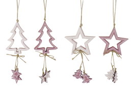 DKD Home Decor Decoración Colgante de Madera Surtida en Rosa y Rosa Palo