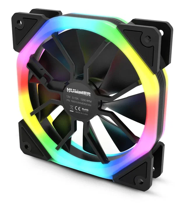 Nox Hummer S-Fan Ventilador para Caja PC 120mm ARGB Dual Ring LED Negro - 3 Pines, 1100 RPM, Silencioso con Pads Antivibración