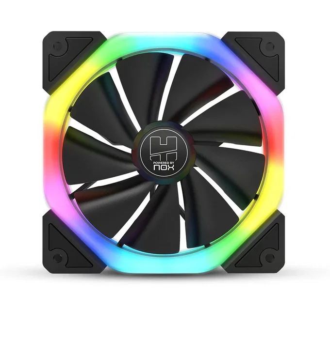 Nox Hummer S-Fan Ventilador para Caja PC 120mm ARGB Dual Ring LED Negro - 3 Pines, 1100 RPM, Silencioso con Pads Antivibración