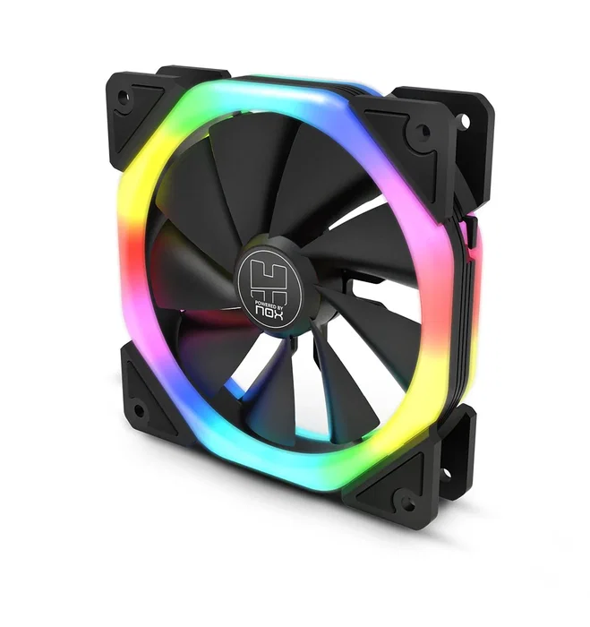 Nox Hummer S-Fan Ventilador para Caja PC 120mm ARGB Dual Ring LED Negro - 3 Pines, 1100 RPM, Silencioso con Pads Antivibración