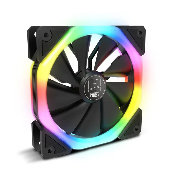 Nox Hummer S-Fan Ventilador para Caja PC 120mm ARGB Dual Ring LED Negro - 3 Pines, 1100 RPM, Silencioso con Pads Antivibración
