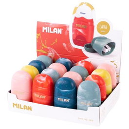 Milan Afilaborras Capsule Lava Surtido Caja Expositora 16 Ud con Goma de Borrar y Sacapuntas, Colores Surtidos