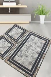 Mijölnir Juego de Alfombrillas de Baño de 3 Piezas Poliéster Antibacteriano Antideslizante 60x100cm 50x60cm Lavable a Máquina