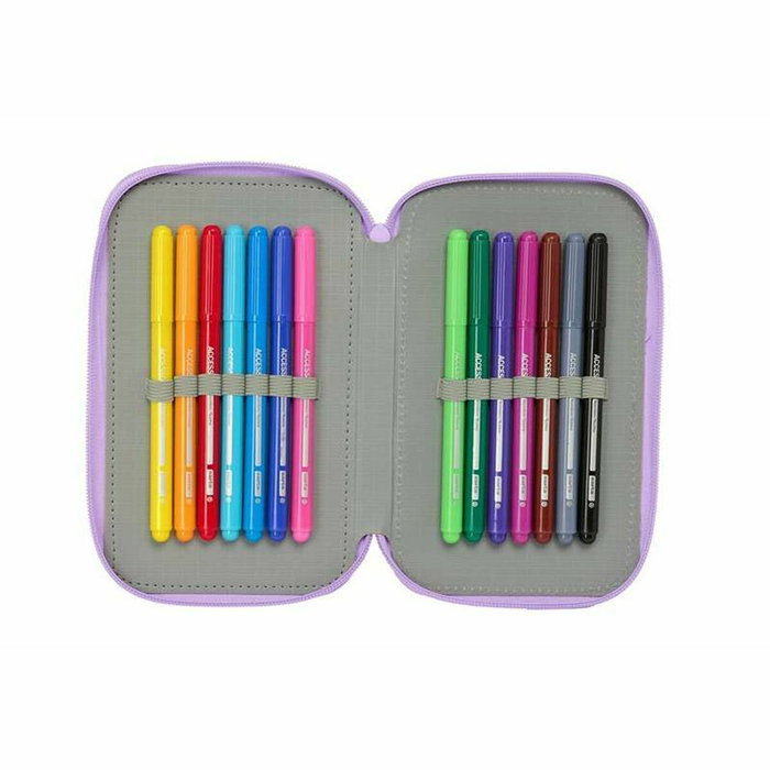 Plumier Triple Unicorn Academy Lila 12,5 x 19,5 x 5,5 cm 37 Piezas