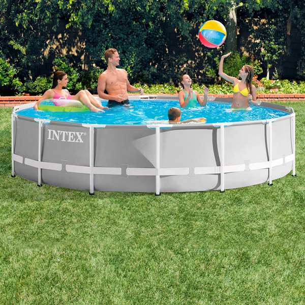Intex Piscina Prism Frame Diámetro 457x107 cm con Bomba, Filtro y Escalera