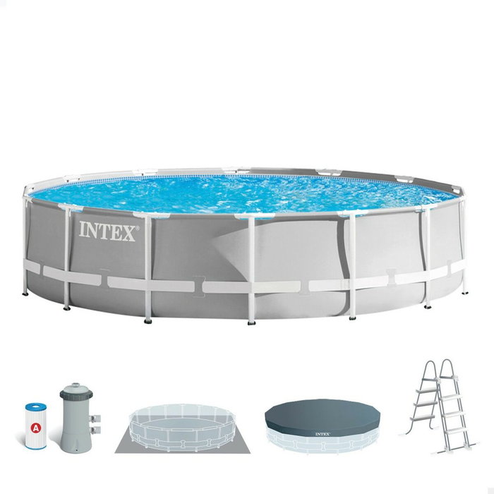 Intex Piscina Prism Frame Diámetro 457x107 cm con Bomba, Filtro y Escalera