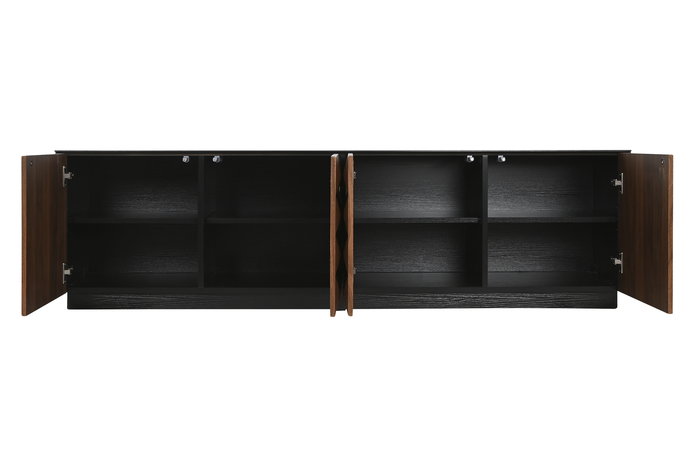 DKD Home Decor Mueble TV Moderno Negro Marron 161.2 x 40 x 45.5 cm MDF 4 Puertas 4 Estanterias