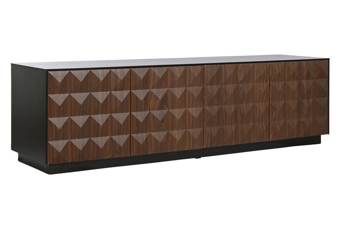 DKD Home Decor Mueble TV Moderno Negro Marron 161.2 x 40 x 45.5 cm MDF 4 Puertas 4 Estanterias