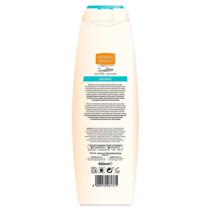 Natural Honey Sensations Monoï Gel de Ducha 650 ml con Aceite de Monoï e Hydradermal Complex