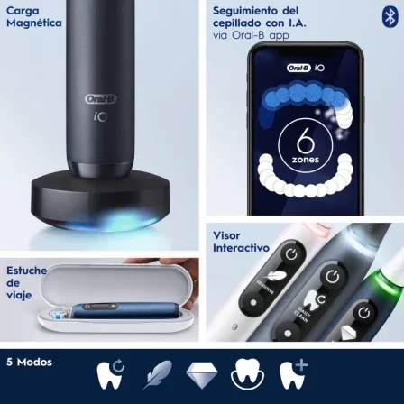 Oral-B Cepillo Dental Eléctrico Recargable iO Serie 7S con 5 Modos, 2 Cabezales, Cargador, Funda de Viaje, Portarrecambios, Azul