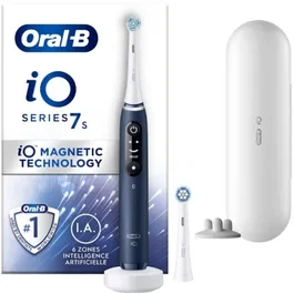 Oral-B Cepillo Dental Eléctrico Recargable iO Serie 7S con 5 Modos, 2 Cabezales, Cargador, Funda de Viaje, Portarrecambios, Azul
