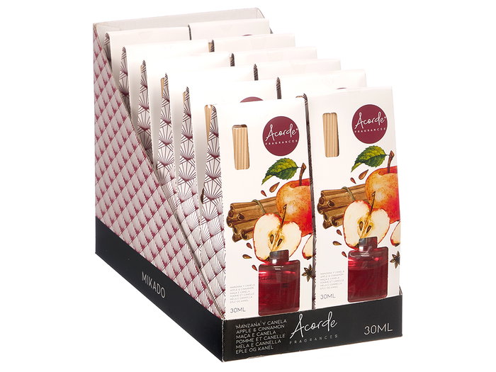Acorde Mikado Manzana Canela 30 ml Ambientador Perfumado Difusor Varillas Set 7.5x20x5 cm (Set de 24)