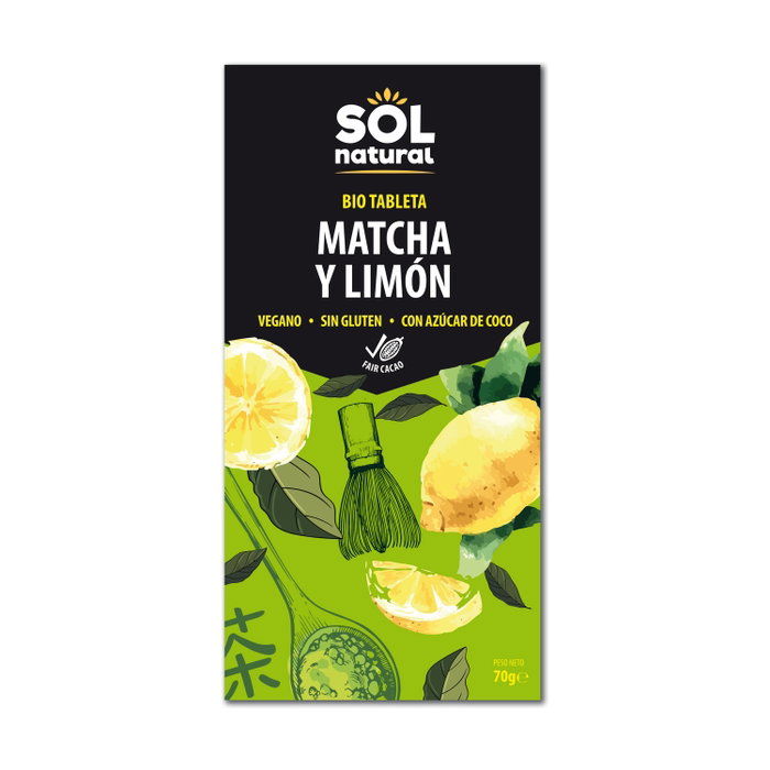 SOLNATURAL Chocolate de té matcha y limón BIO 70g SOLNATURAL Chocolate de té matcha y limón BIO 70g