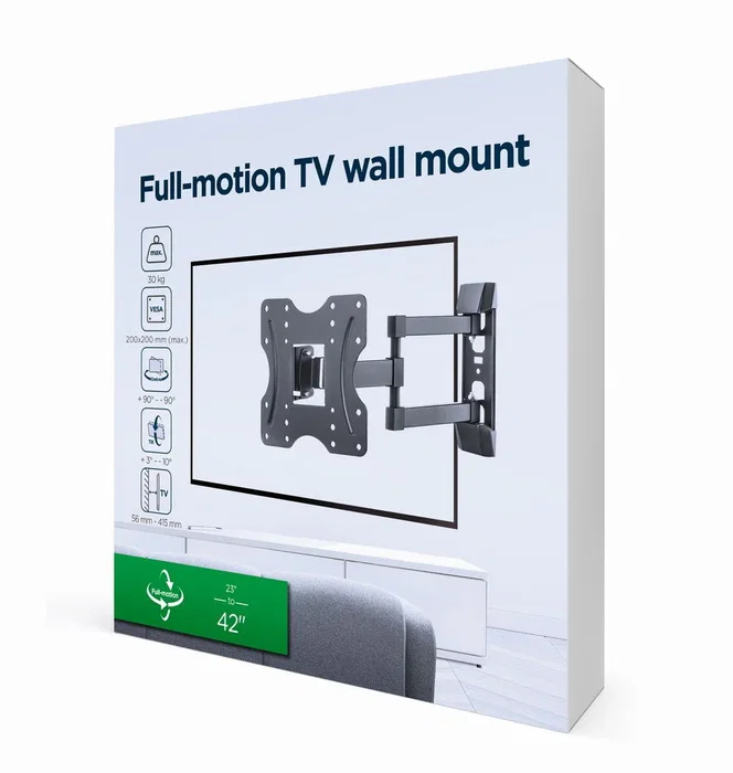 Gembird WM-42ST-02 Soporte de Pared para TV Full-Motion 23-42" (58-106 cm), Giratorio 180°, Inclinable, Negro, Compatible VESA 200x200, Máx. 30 kg