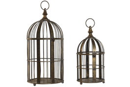DKD Home Decor Set de 2 Jaulas de Metal Dorado Envejecido